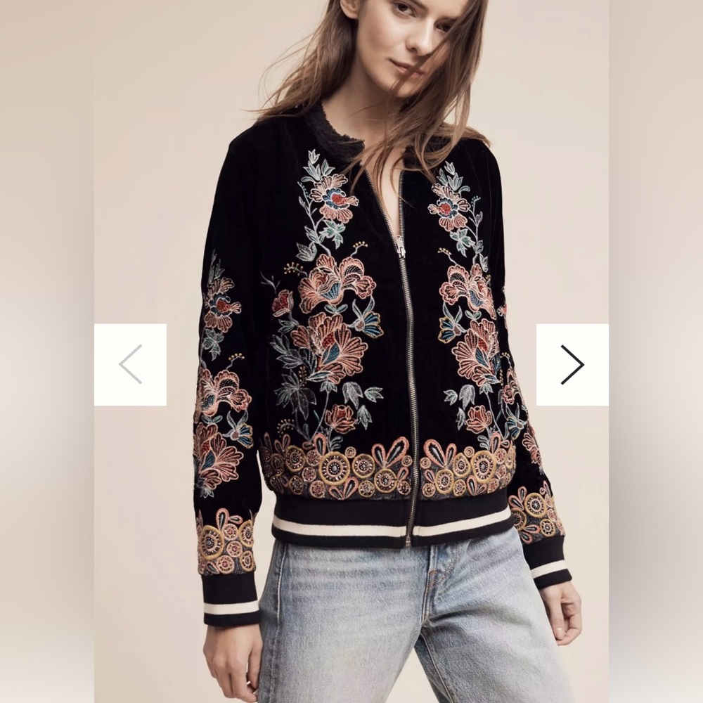 Embroidered Velvet Bomber by Elevenses